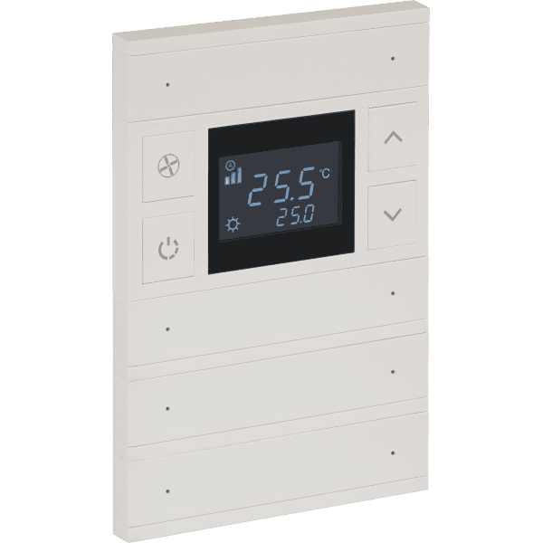oria-glass-thermostat-switch-4-fold-pearl-white-black-glass-front-status.png KNX Room Thermostat 4-Button Oria White INT-OT4-0201F0 — EAE - imagine 1