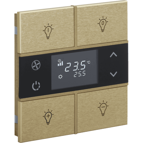 rosa-2-fold-gold-thermostat-and-switch-status-icon.png KNX Room Thermostat 2-Button Rosa Metal Gold INT-RMT2-0601B1 — EAE - imagine 1