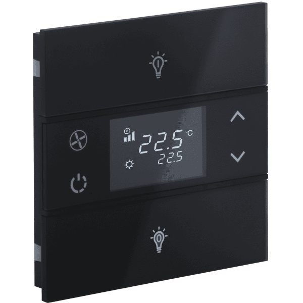 rosa-glass-1-fold-black-thermostat-and-switch-status-icon.png KNX Room Thermostat 1-Button Rosa Crystal Black INT-RCT1-0101B1 — EAE - imagine 1