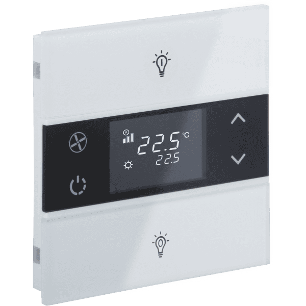 rosa-glass-1-fold-white-thermostat-and-switch-status-icon-1.png KNX Room Thermostat 1-Button Rosa Crystal White INT-RCT1-0201B1 — EAE - imagine 1