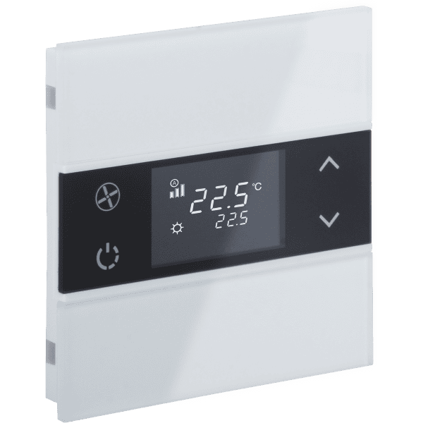 rosa-glass-1-fold-white-thermostat-and-switch-status-no-icon.png KNX Room Thermostat 1-Button Rosa Crystal White INT-RCT1-0201B0 — EAE - imagine 1