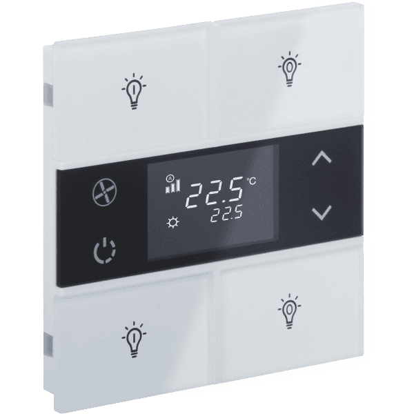rosa-glass-2-fold-white-thermostat-and-switch-status-icon.png KNX Room Thermostat 2-Button Rosa Crystal White INT-RCT2-0201B1 — EAE - imagine 1