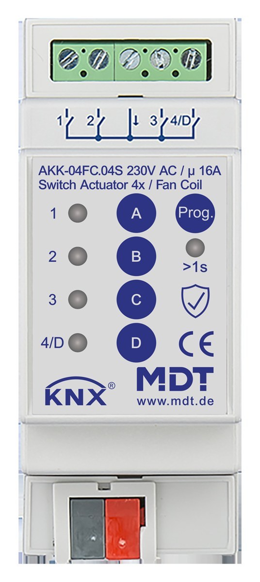 knx-akk-04fc-04s-produs KNX Fan Coil Actuator 4-Channel 16A DIN Rail Compact Secure AKK-04FC.04S — MDT - imagine 1