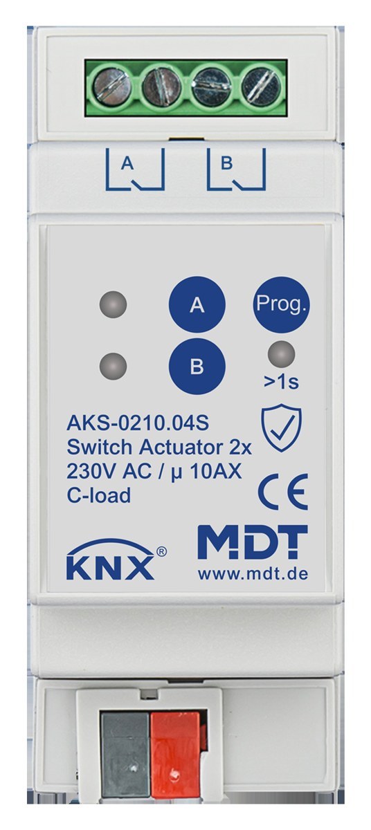 knx-aks-0210-04s-produs KNX Switch Actuator 2-Channel 10A Standard Secure DIN Rail AKS-0210.04S — MDT - imagine 1